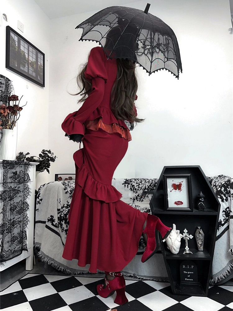 Spring Red Vintage Dress Women - Women'S Red Formal Wear ulasan dan harga